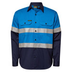 Mens Two Tone Long Sleeve Vented Cotton Drill Shirt