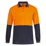 Mens Hi Vis Two Tone Long Sleeve Cotton Back Polo With Pocket