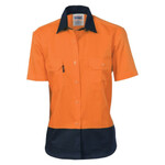 Womens Hi Vis Two Tone Cotton Drill Short Sleeve Shirt