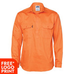 Mens Close Front Cotton Drill Long Sleeve Shirt