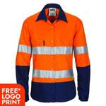 Womens HiVis Two Tone Cool-Breeze Cotton Shirt with 3M R/Tape Long Sleeve
